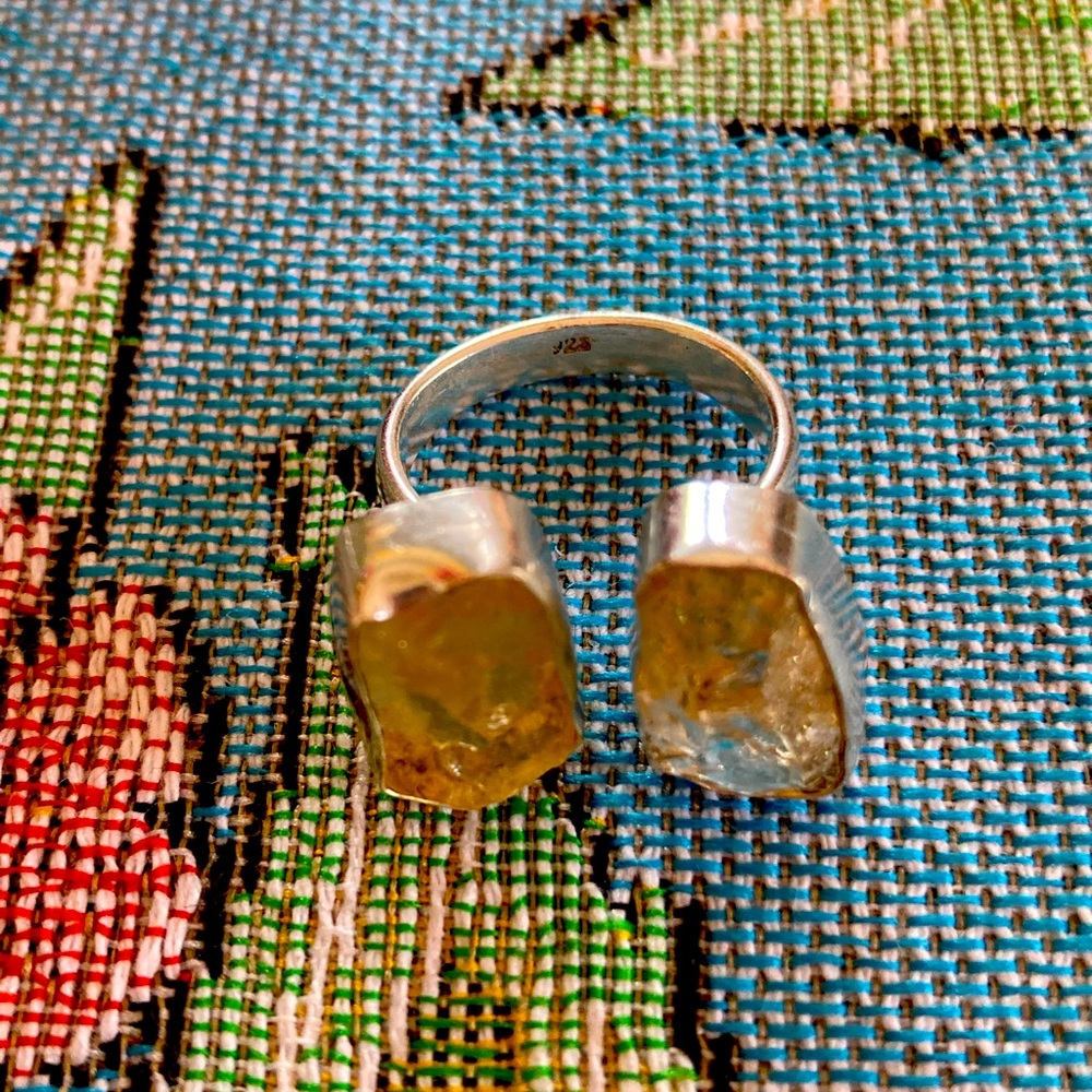 Unrefined citrine adjustable silver ring